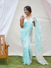 Avani Teal Color Pure organza Chikankari Work Saree